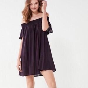 Urban Outfitters Cooperative Burgundy Navy Striped Off-Shoulder Dress, Size XS